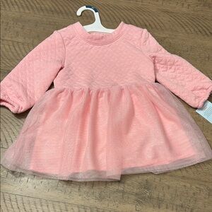 Pink Quilted Long Sleeve Dress with Tulle Skirt